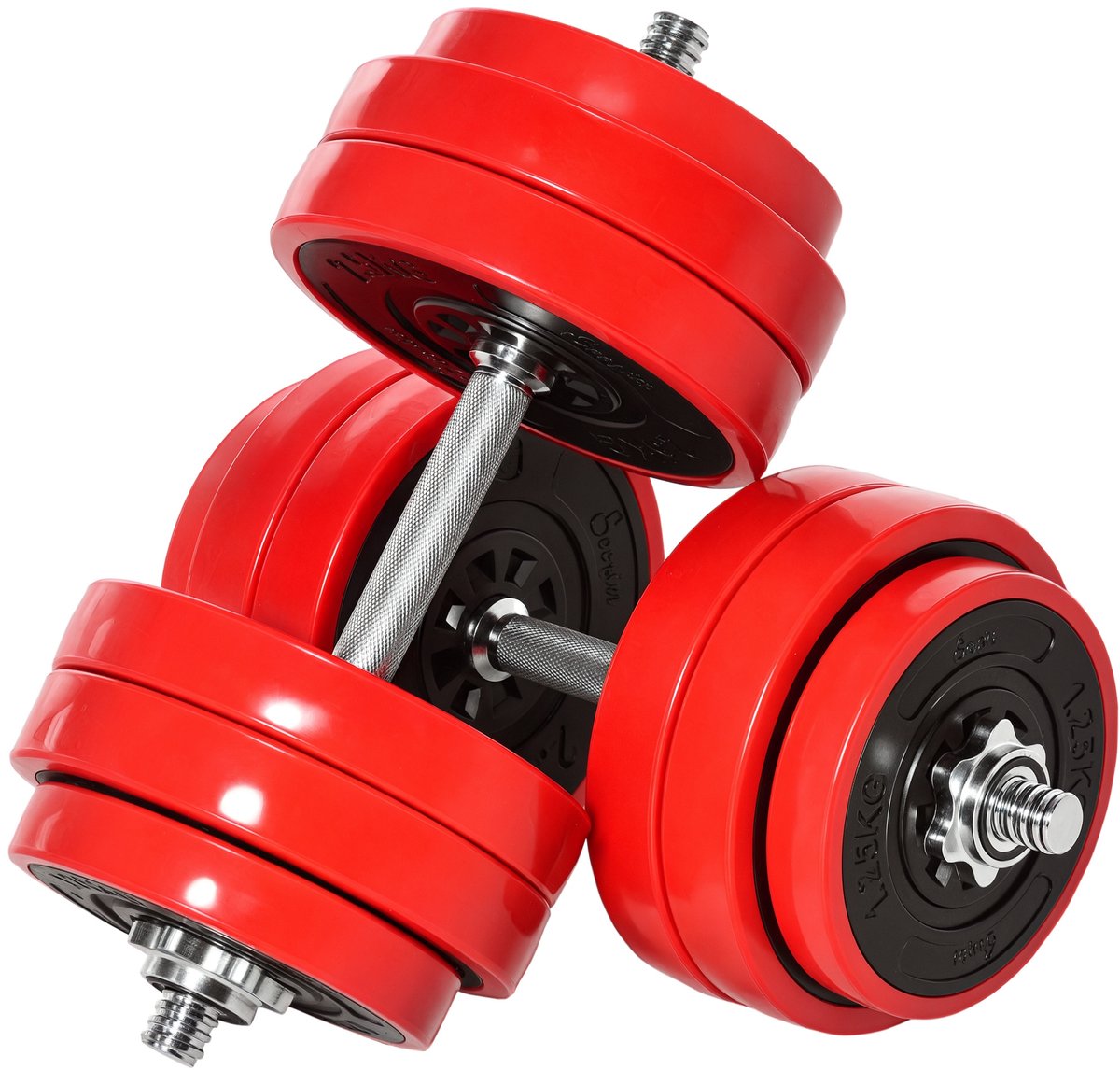 Halterset van 30 kg - 2 - in - 1 verstelbare halters en barbells - gewichtheffen voor thuisfitness - spieropbouw - rood en zwart - 21 - 5 x 21 - 5 x 3 - 8 cm