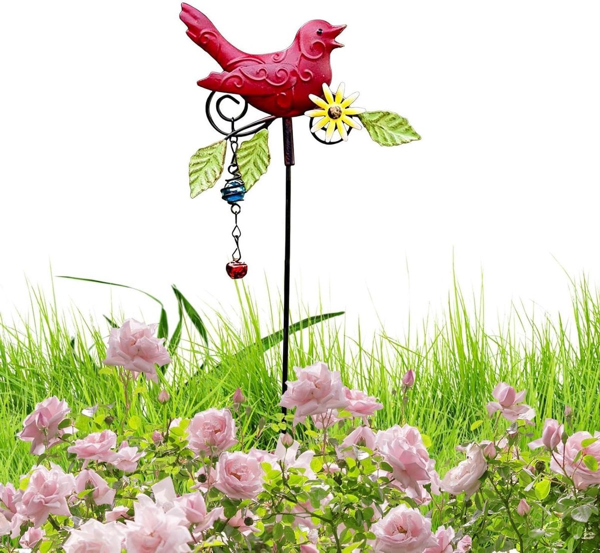 Decoratieve Tuinsteker - Tuinornament Vogel - Bloembed Verfraaien - Metalen Vogelontwerp - 24x14 cm - Rood