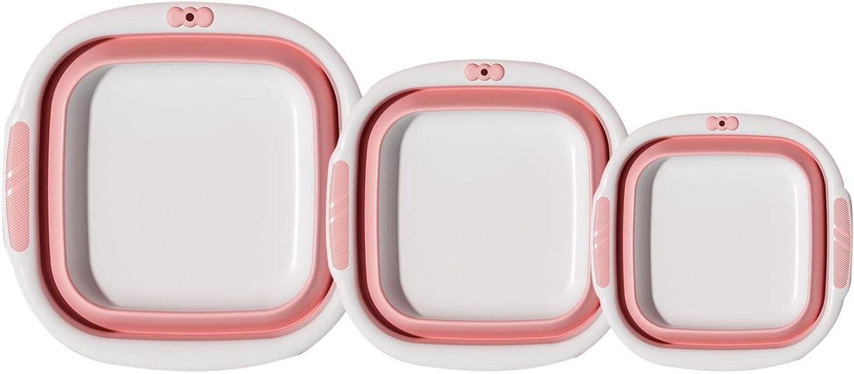 Opvouwbare Afwasbak - Ruimtebesparende Wasbak - Wassen van Kleding - Slim Opvouwbaar Concept - 3 Maten Set - Roze
