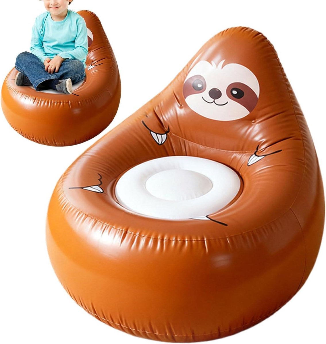 Opblaasbare Kinderstoel - Draagbare Zetel - Buiten Spelen - Dierenvorm Design - 75x80x65cm - Luiaard