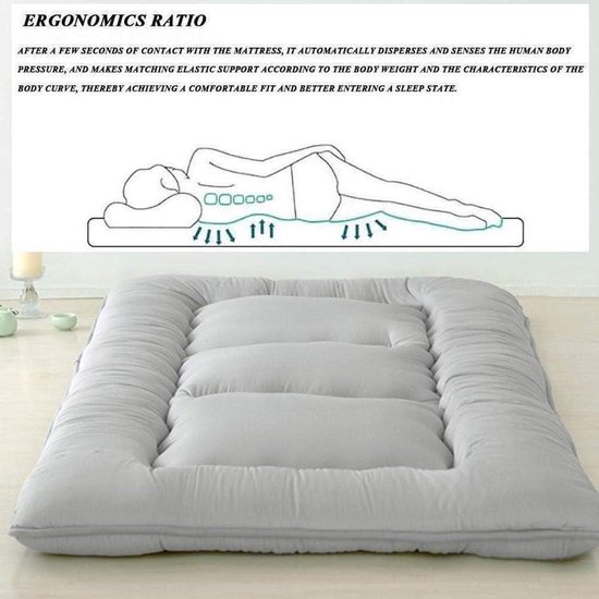 Opvouwbaar Vloermatras - Futon Matras Japans - Comfortabel Slapen - Ademende Polyester Stof - 100x200cm - Grijs — afbeelding 4