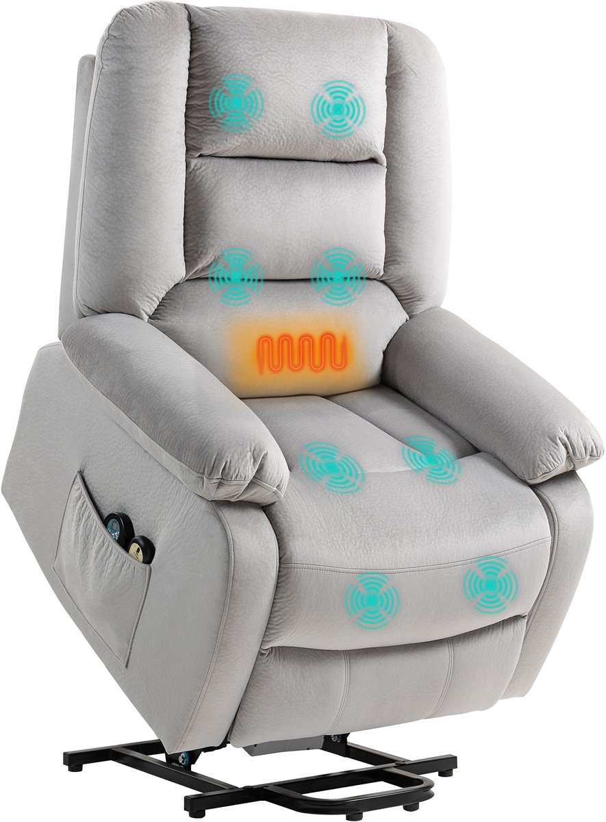 Homcom Elektrische Sta-op Relaxfauteuil met Massage - TV-fauteuil, Opstastoel, Relaxstoel - Lichtgrijs
