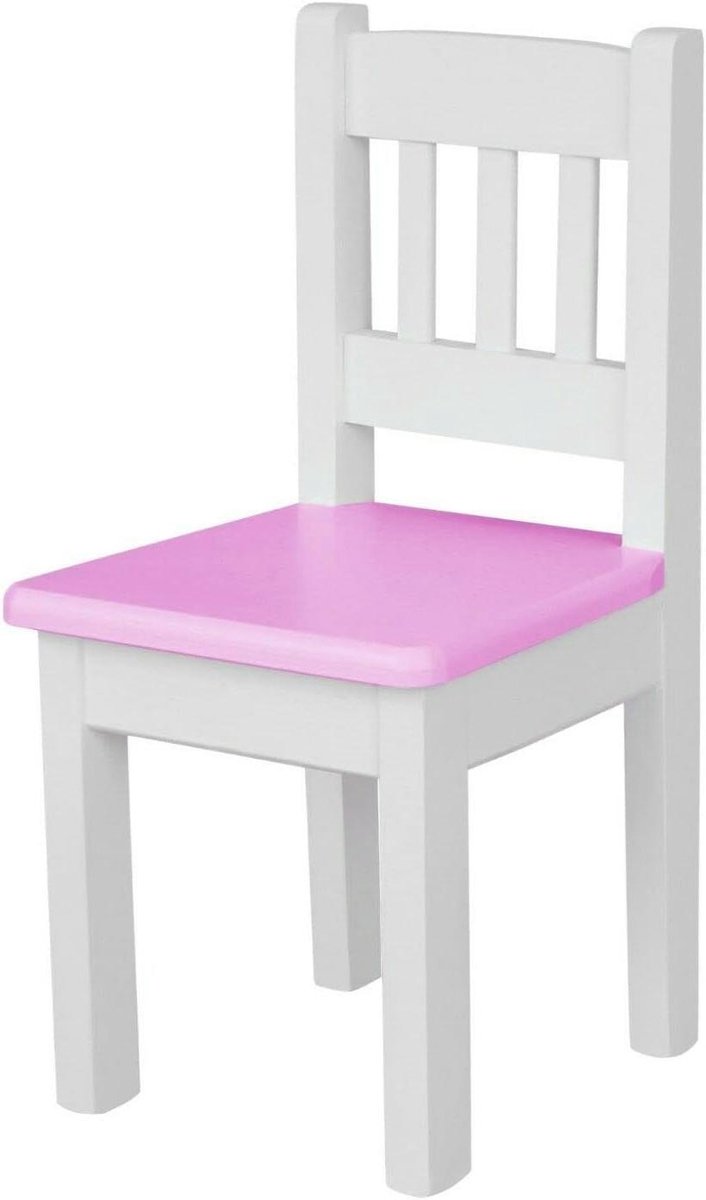 Kinderstoel - Kindermeubel Speelhoek - Spelen en eten - Handgemaakt grenenhout - 30 x 26 x 56 cm - Wit/Roze