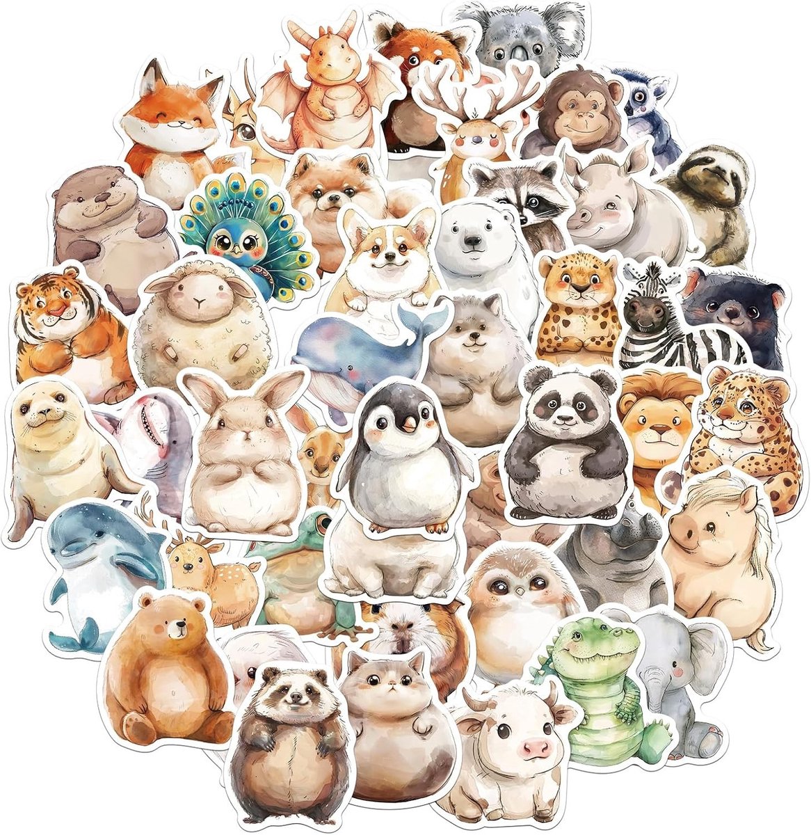 50 Stuks Schattige Dieren Stickers voor Kinderen, Waterdichte Kawaii Stickers voor Laptop, Koffer, Scrapbook en Fotoalbums