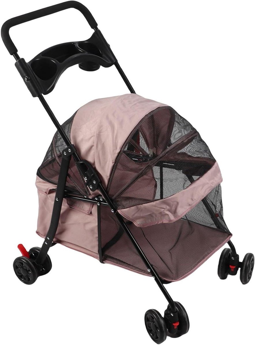 Huisdieren Kinderwagen - Dierenwagen - Comfortabel Reizen - Opvouwbaar Met Mand - Tot 18 kg - Roze