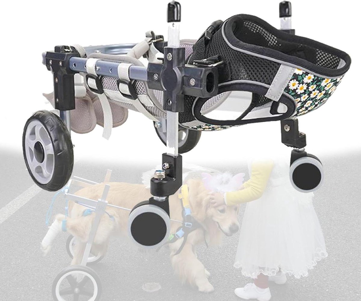 Hondenrolstoel - Hondenkar - Hond Mobiliteit - Verstelbaar Ontwerp - 2/4 Wielen - Zwart