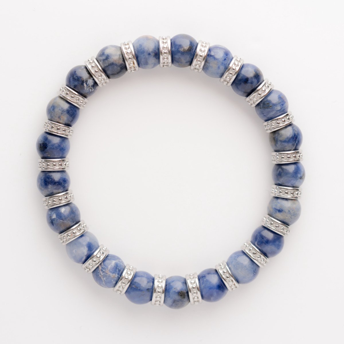 Unreal Elements - Midnight Lapis Kralenarmband - Natuursteen - 19cm - 8mm - RVS Bracelet - Blauw - Cadeau voor Mannen