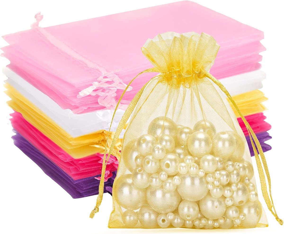 Multicolor Organza Tassen 10 x 12 cm - 50 Stuks Cadeautassen met Koord voor Trouwen, Feestjes en Cadeaus