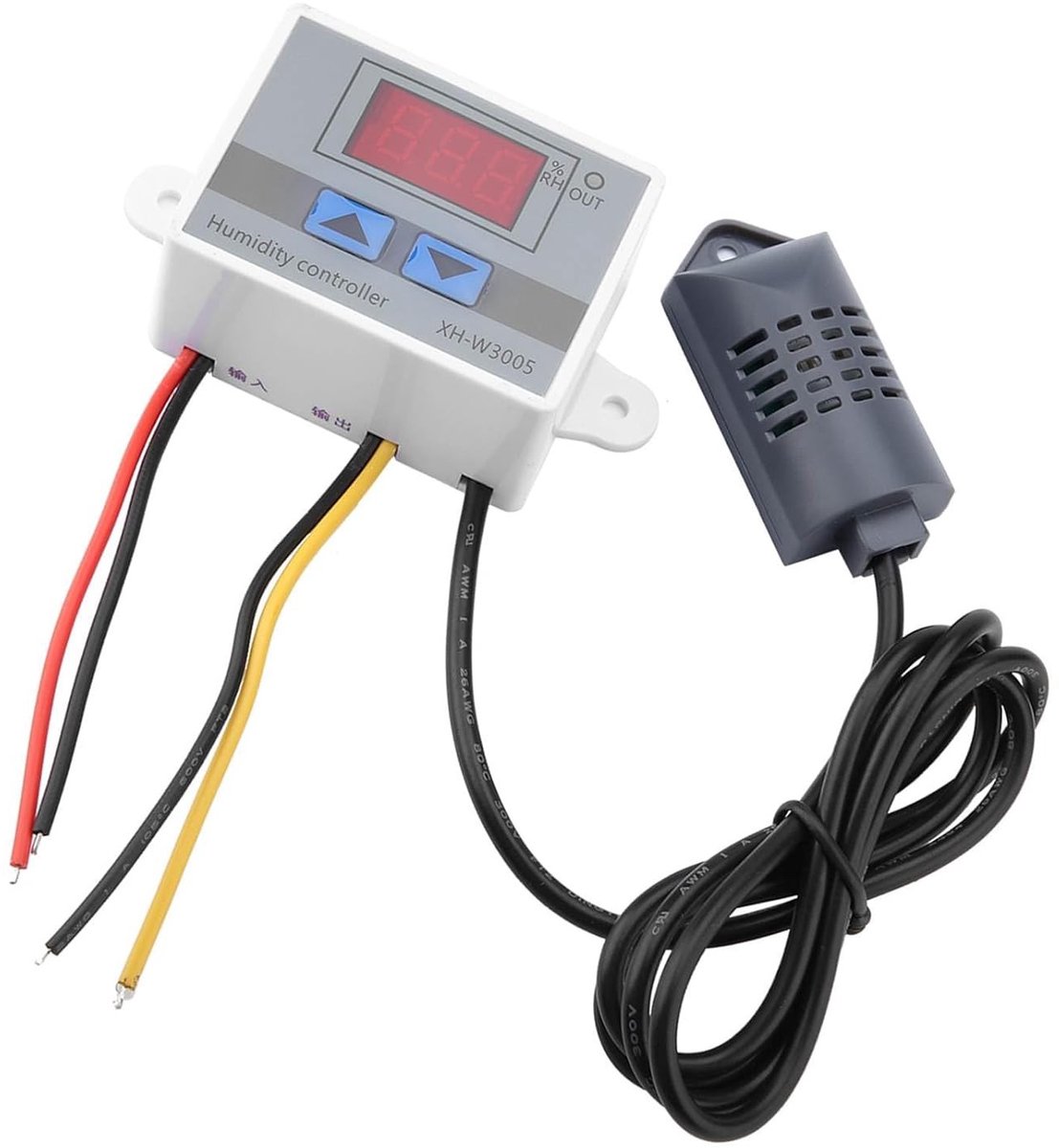 Digitale hygrometer met schakelcontroller, vochtigheidssensor en instelbare luchtvochtigheidsregeling, 73 mm montageafstand