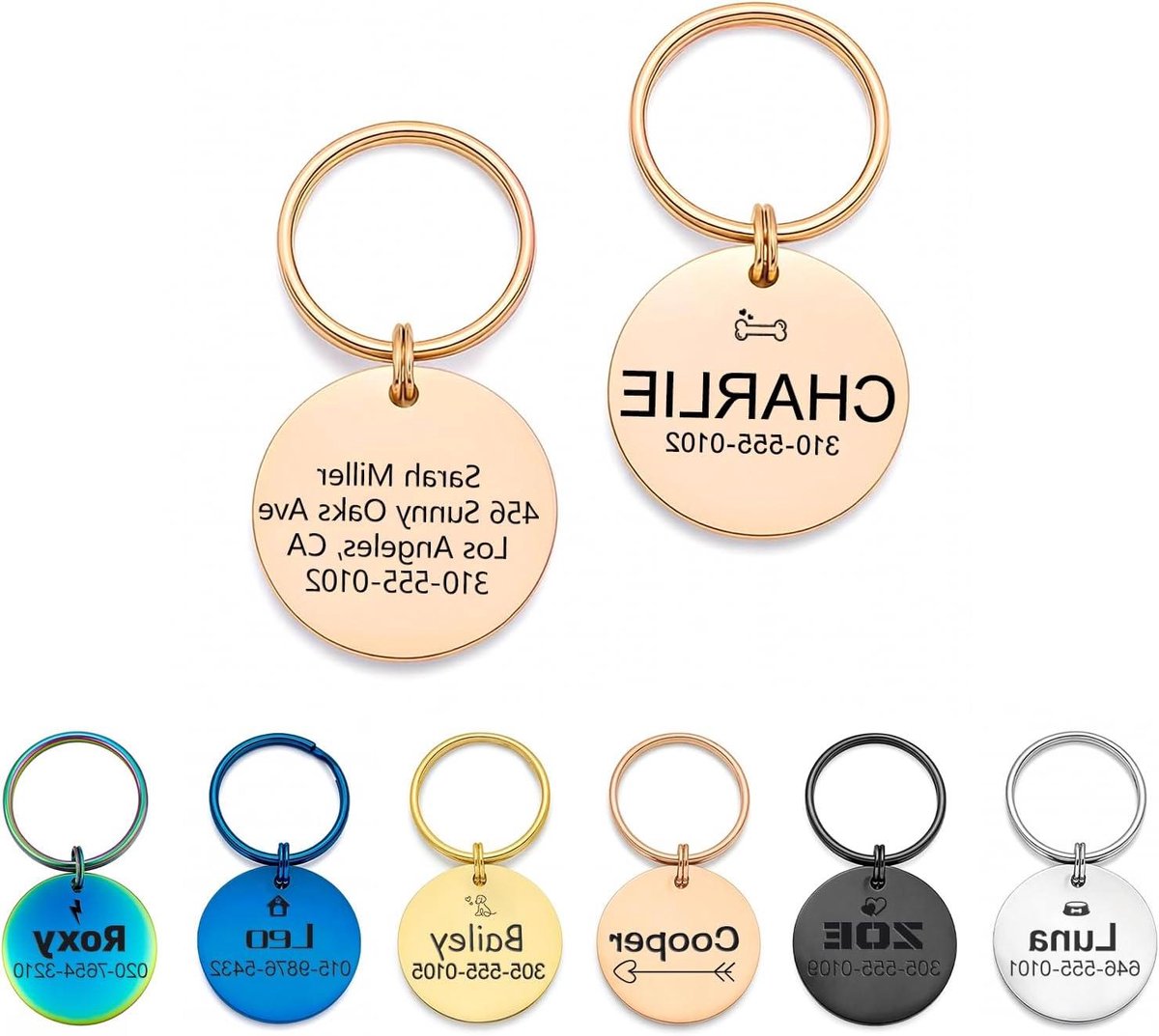 Gepersonaliseerde Hondenpenning - Huisdier ID Tag - Veiligheid Huisdier - Dubbelzijdig Graveerbaar - 30 mm Diameter - Roségoud