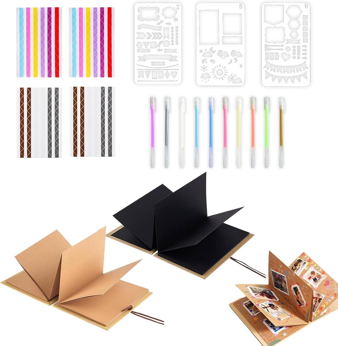 DIY Fotoalbum Set voor Scrapbooking - 2 Stuks Zwart A5 met Accessoires voor Bruiloft en Verjaardagsherinneringen