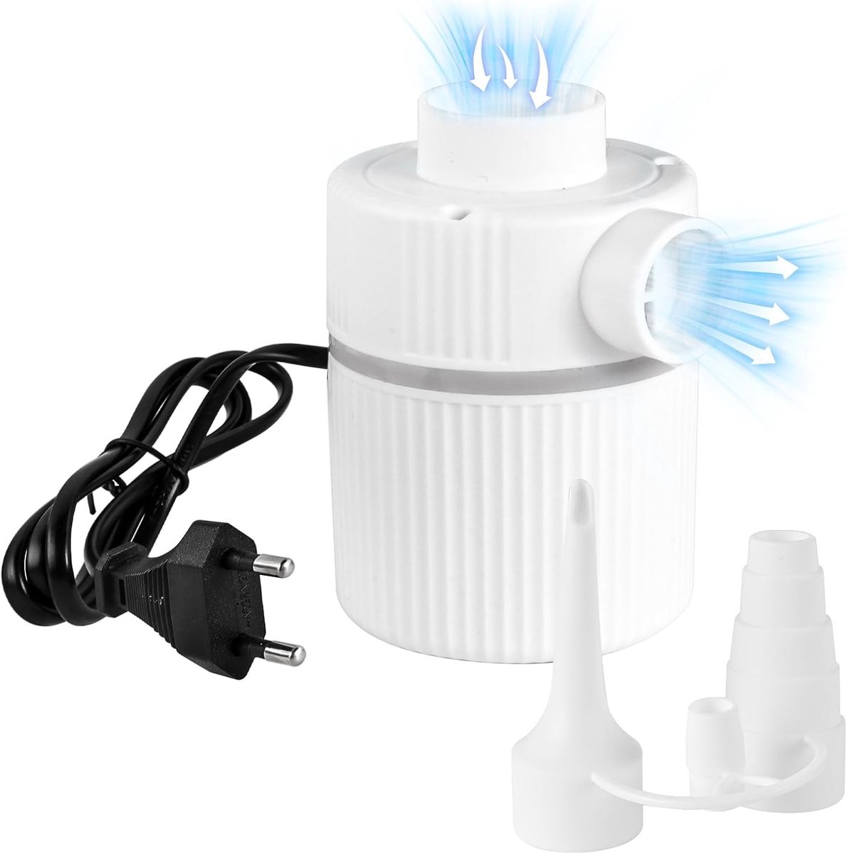Opblaasbaar Luchtbed met 2-in-1 Draagbare Vacuümpomp, 30W Elektrische Machine met 3 Nozzles voor Strandspellen en Opbergzakken