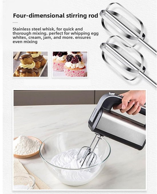 Elektrische Handmixer - Keukenmixer Handheld - Beslag Maken - 800W Ultra Power - 21D x 205B x 95H cm - Wit — afbeelding 5