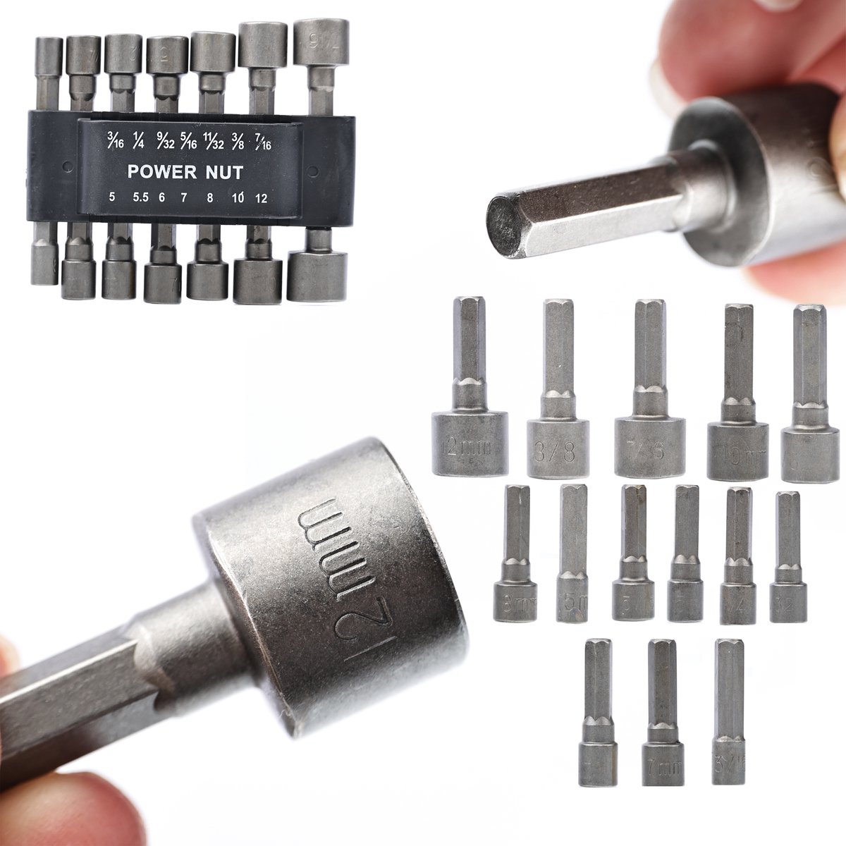 Rosfix Dopsleutel Set - 14 Dopsen 5–12 mm 1/4" Aansluiting - RVS, 2,2 cm Schacht - Voor Boormachine