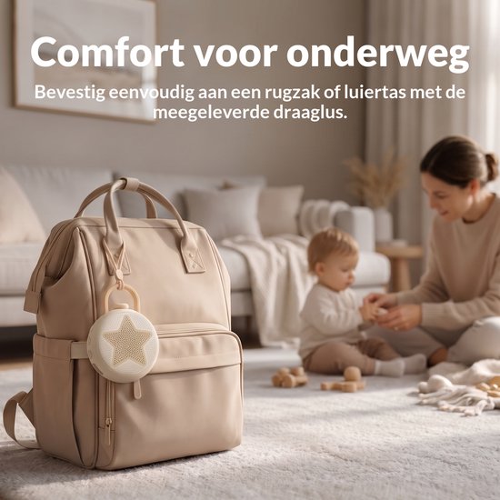 Nexeli NX-KC-35 White Noise Machine Baby met Sterrennachtlamp & Huilsensor - Draagbaar Slaapgeluiden Apparaat - 21 Kalmerende Geluiden - Oplaadbaar - Beige van Nexeli Nx — afbeelding 3