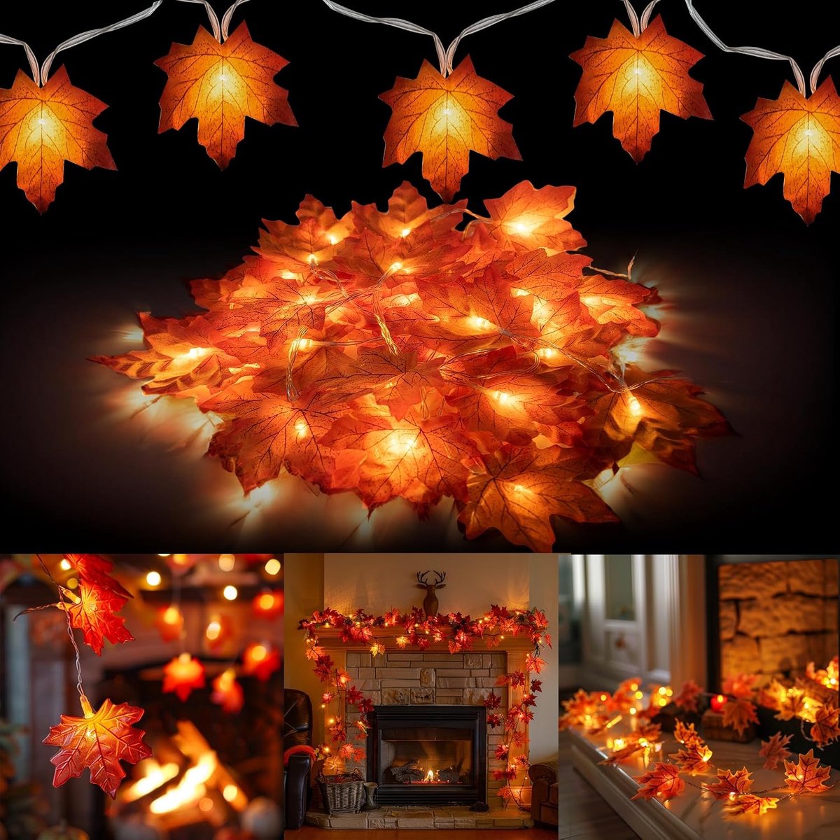 Herfst Slingerlichten - 2-delige Set 20FT 40 LED Esdoornblad Lichtjes - Batterijgevoed - Geschikt voor Halloween en Herfstdecoratie - Binnen en Buiten
