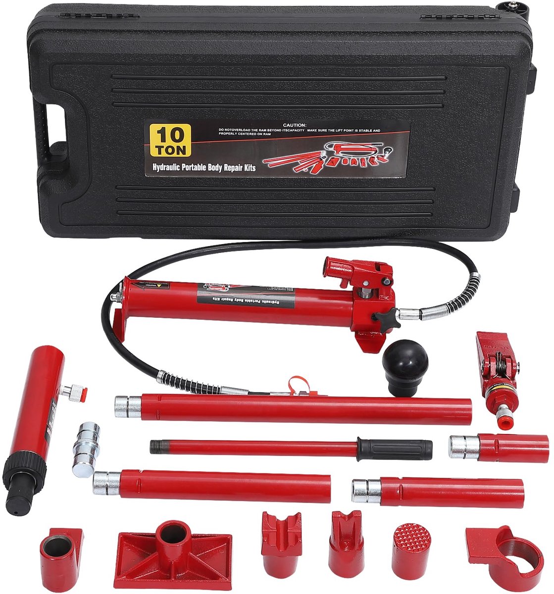 HoerFuriy - Hydraulische Krik Set - Met Pomp en Veilige Draagtas - 10 Ton - Rood