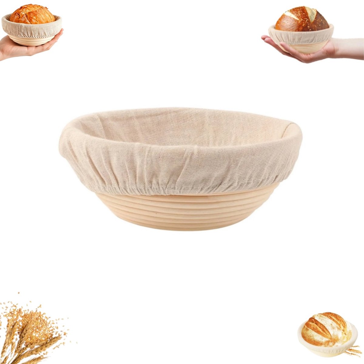 1 stuk - Rijsmand voor brood - Ronde rijskom van 16 cm - Ronde rijskom - Rijsmand met voering - Bakbenodigdheden voor zuurdesembrood - Geschikt voor het thuis bakken van zuurdesembrood