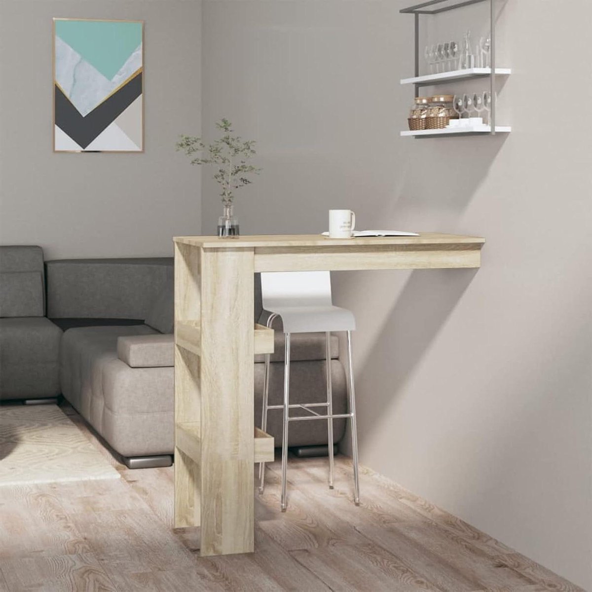 Wandtafel - Keukentafel Bar - Ruimte Besparen - Met Opbergruimte - 102 x 45 x 103.5 cm - Eiken