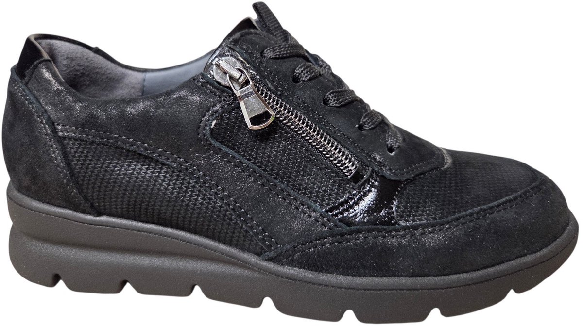 Waldlaufer 902001 309 001 H Sneakers Zwart Nubuck Dames Breedtemaat H - Zwart - 36