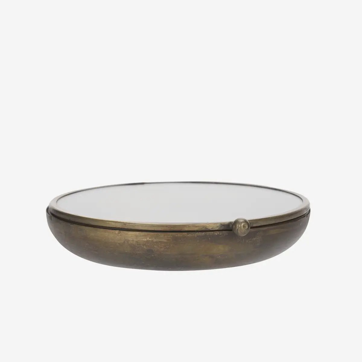 Madam Stoltz - Rond Glazen Sieradendoosje – Antique Brass – Ø 14 cm