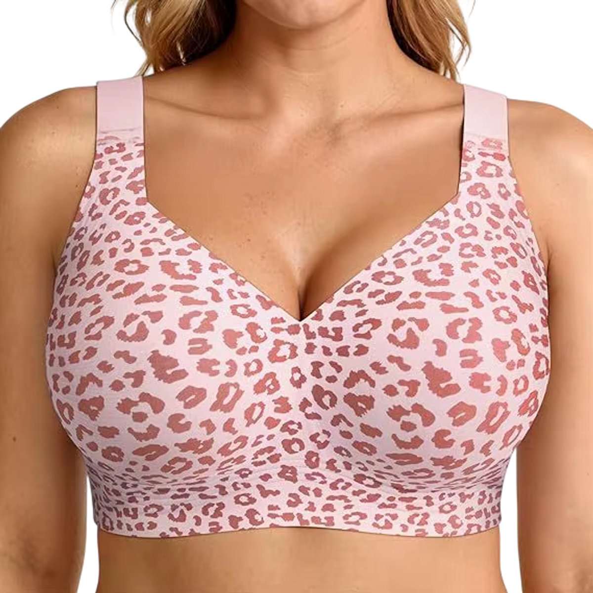 Dames Naadloze BH met Luipaardprint – Push-Up Beha Zonder Beugel - Comfortabele Liftende BH met Volledige Bedekking - Roze - Maat XXL