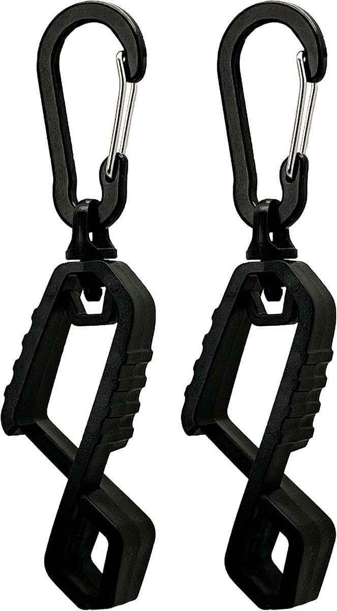 Handschoenclip met Metalen Karabijnhaak - Zwart - 2 Stuks - Duurzaam Composietmateriaal - Voor Bouwvakkers