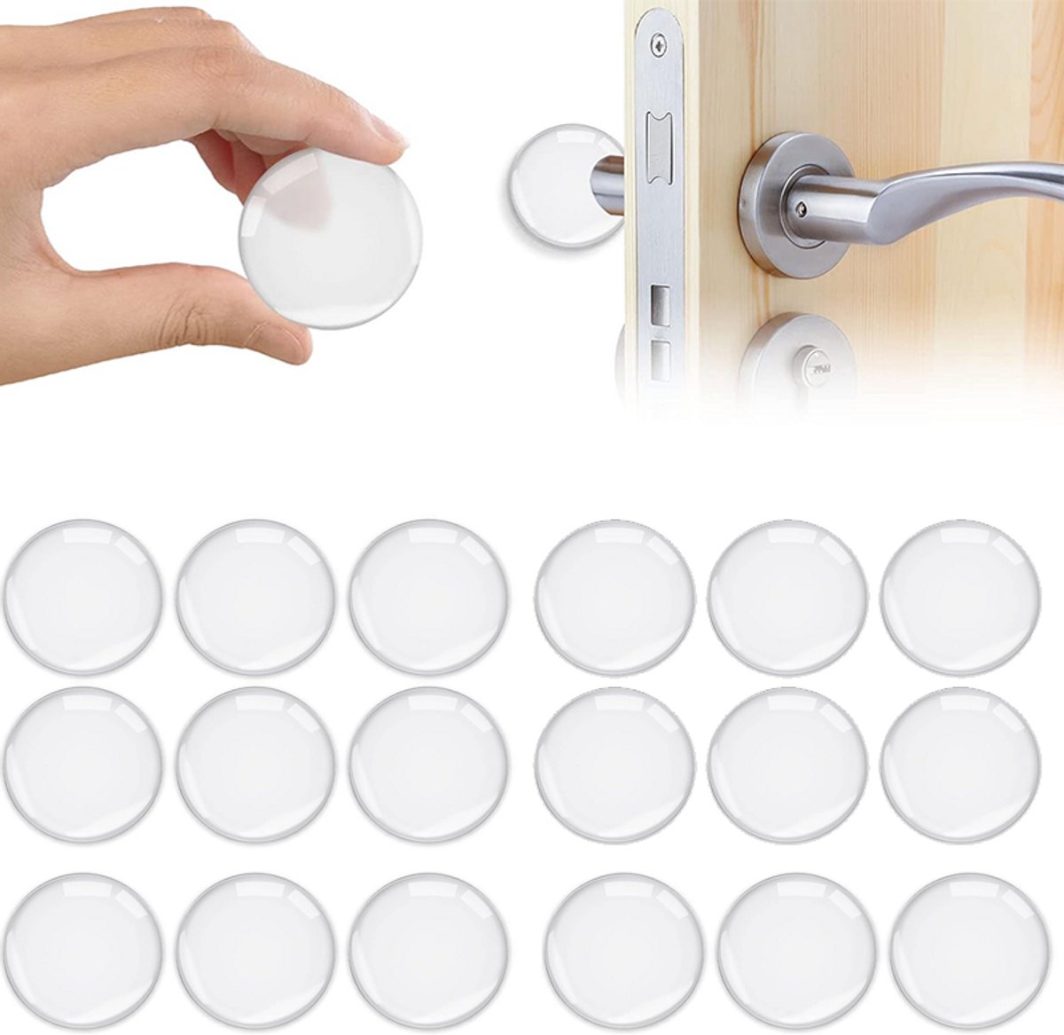 18 stuks wandgemonteerde deurklinkstoppers, transparante zelfklevende deurstoppers, siliconen deurstoppers met krachtige stop voor kastdeuren, keuken, badkamer, kantoor