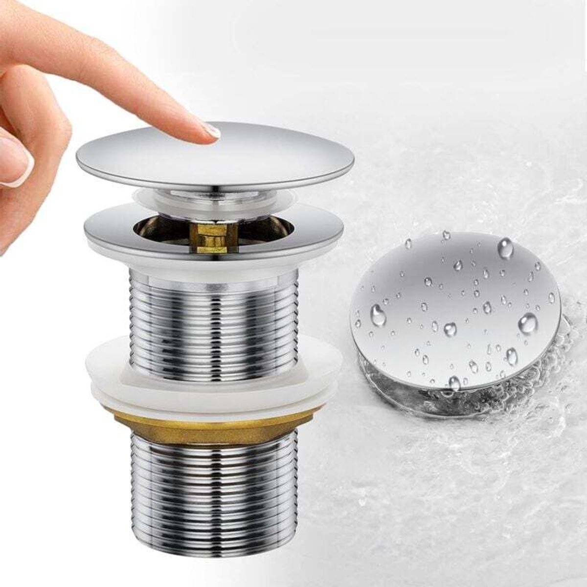 Universele pop-up wastafelafvoer, afveegbare, morsbestendige, verchroomde messing wastafelafvoer, G 1 1/4, geschikt voor wastafels met universele aansluitingen, 66 mm.