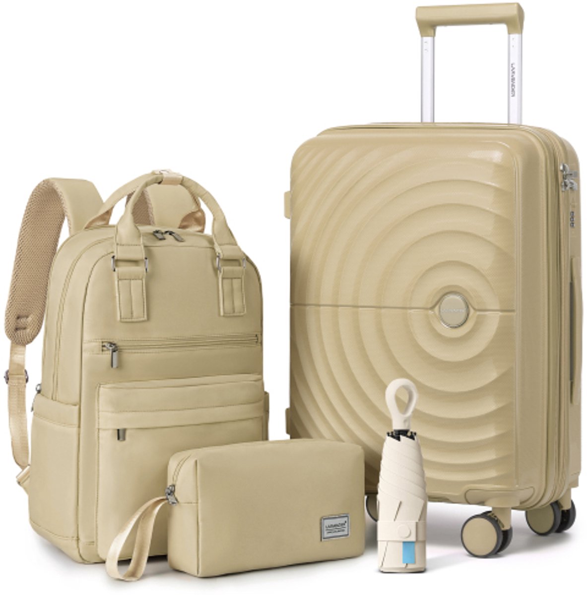 Lichtgewicht 3-delige bagageset – uitbreidbare 20-inch handbagagekoffers van PP met wielen (champagnekleurig)