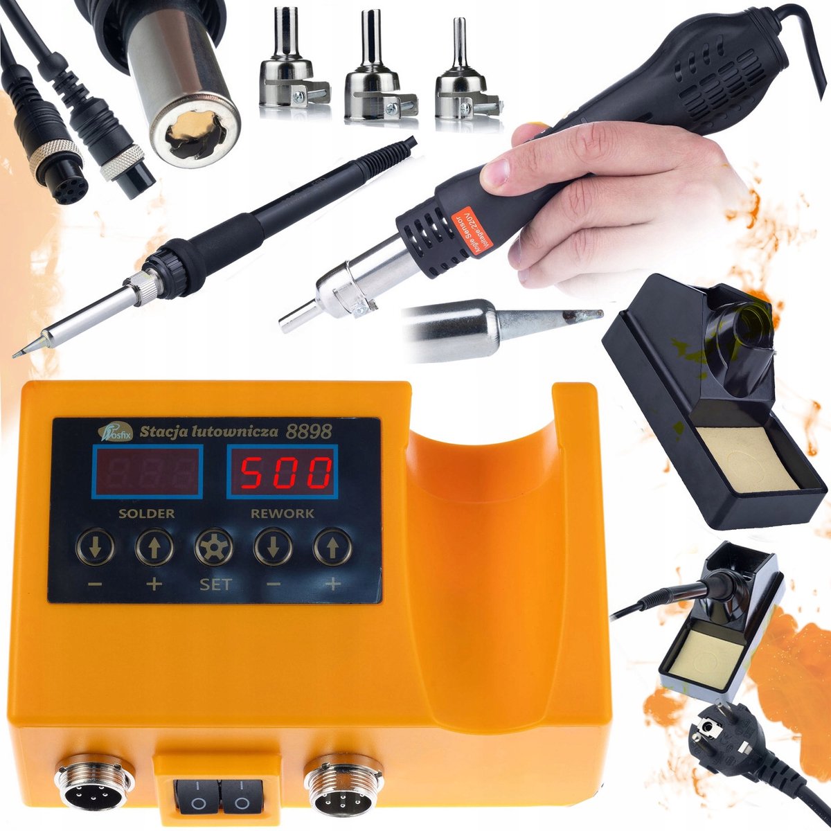 Rosfix Soldeerstation 2w1 Orange Husky OH660 - Hot-Air en 900M, 660W - 100–500°C PID, 3 Spuitmond