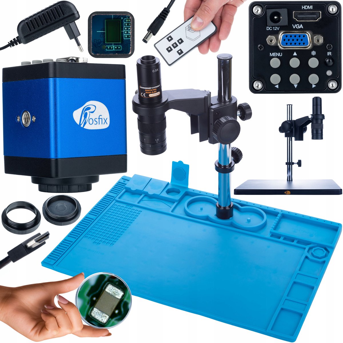 Rosfix Mikroscoop MCEP-0.5X Set - Digitale C-Mount Camera 2MP - 7–45x, HDMI/VGA, 100–150mm
