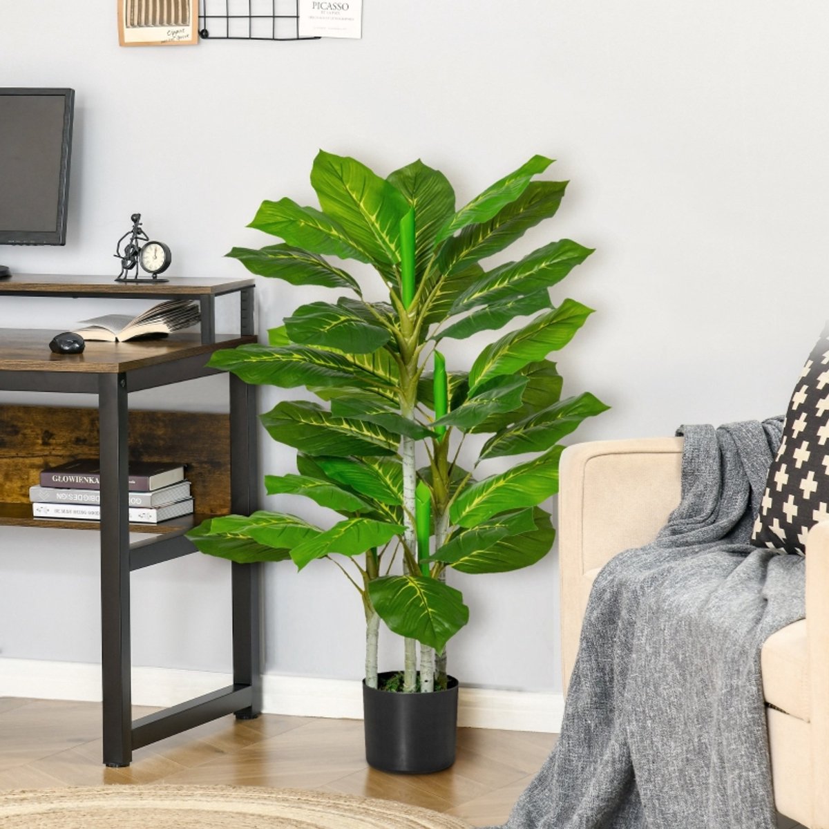 MIVRAY Kunstplant – Realistische 33 Bladeren – 95 cm – Kunststof – Groen – Voor Binnen En Buiten Met Pot En Onderhoudsarm