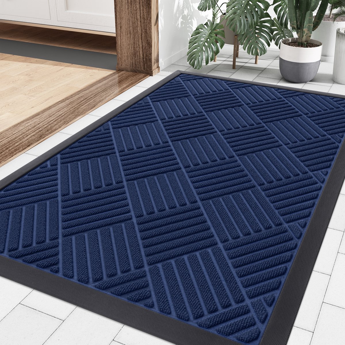 Homaxy - Deurmat - Binnen- en buitengebruik natuurlijke rubberen deurmat - Anti-slip en vuilafstotend -donkerblauw - 58.5x89cm