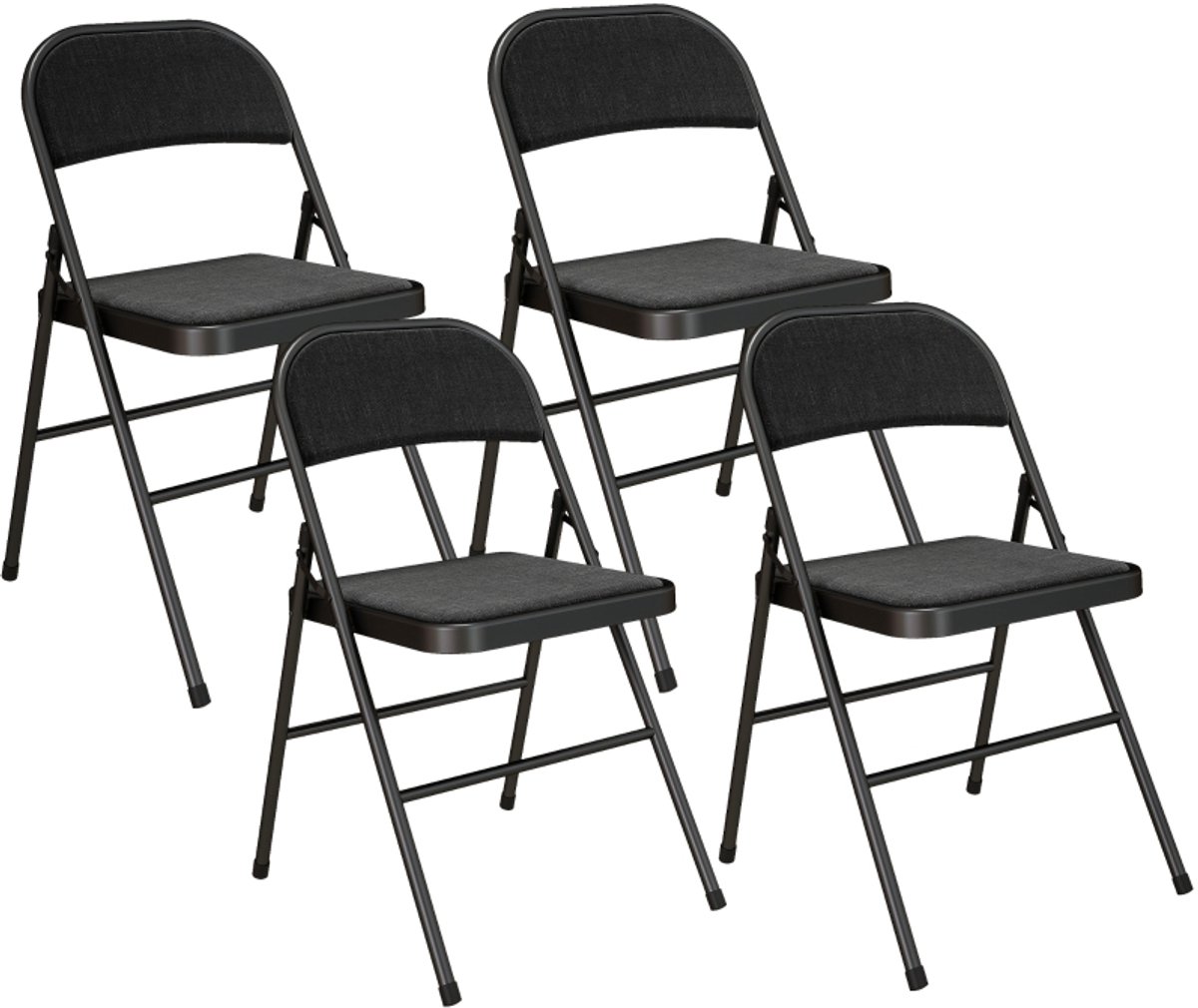 Clruro Klapstoel Set van 4 - 45 x 46 x 78 cm - Draagbaar en Gepolsterd - Linnenlook/Staal - Zwart