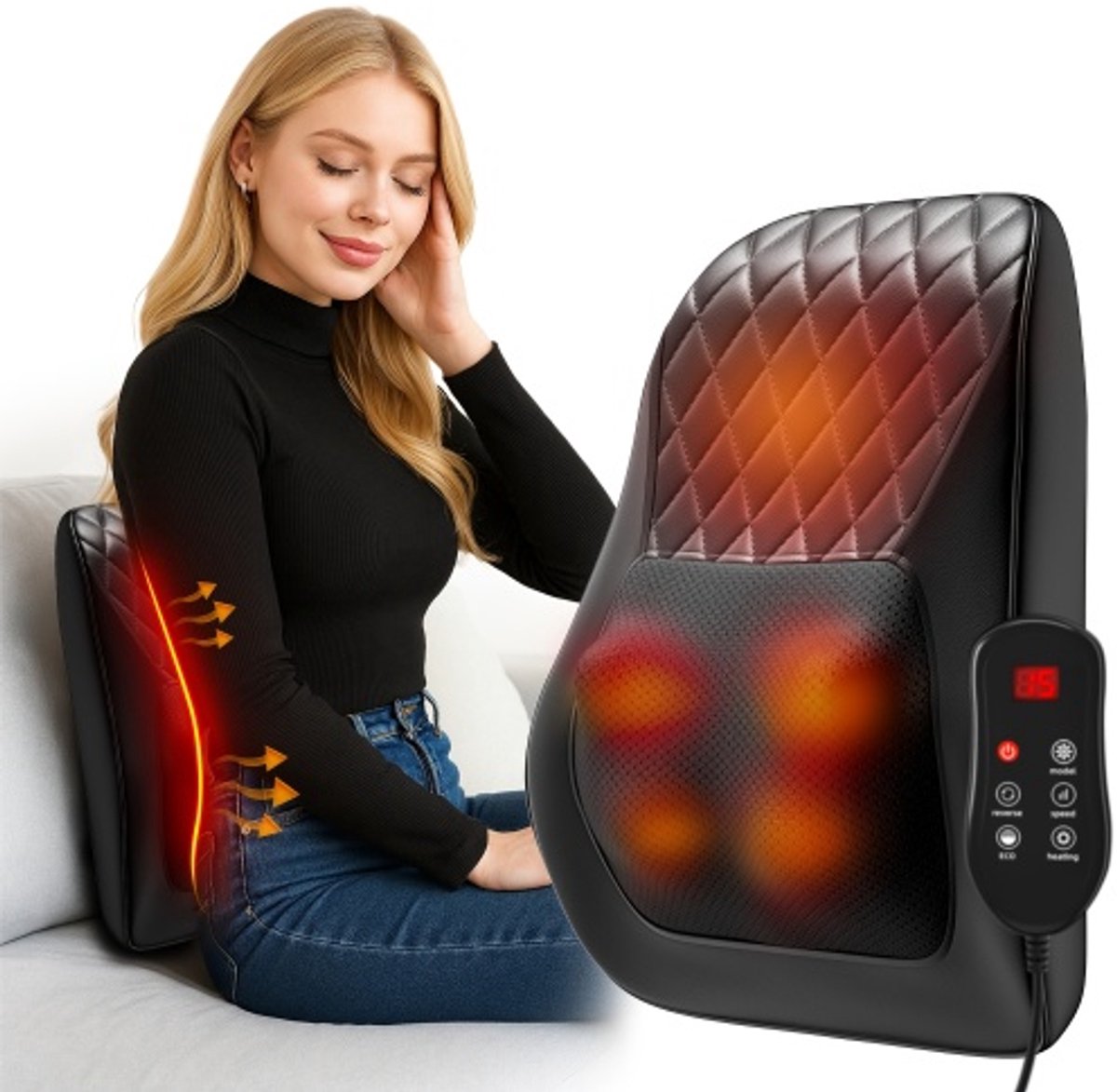 Oplaadbaar, draadloos 3D-shiatsu-massagekussen met warmtefunctie – draagbaar elektrisch massageapparaat voor nek, schouders en rug, geschikt voor thuis, op kantoor en in de auto.