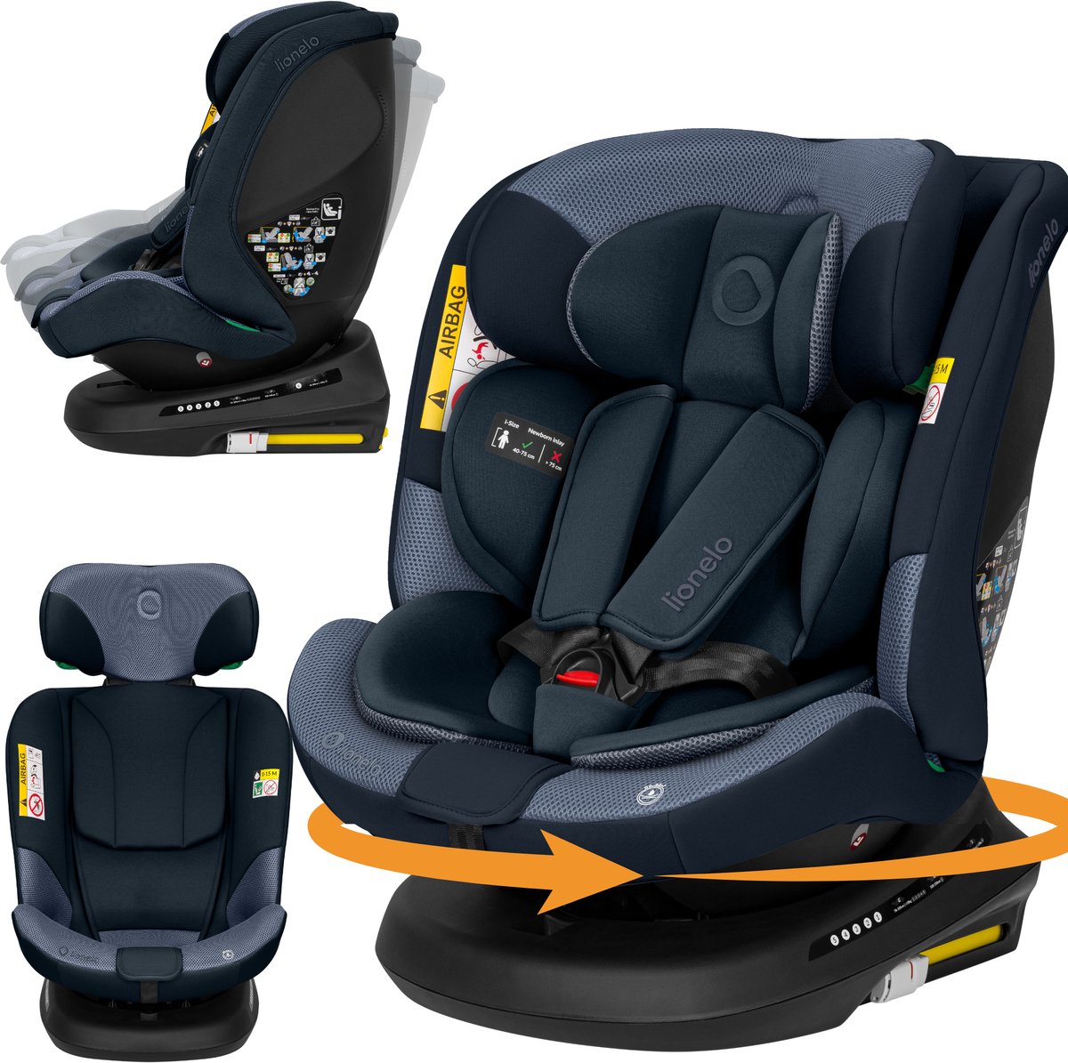 Lionelo Bastiaan Plus i-Size Autostoel 40-150 cm – 360° Draaibare Autostoeltje – ISOFIX & Top Tether – RWF tot 105 cm – vanaf Geboorte tot 12 Jaar – Verstelbare Hoofdsteun – 6 Ligstanden – R129