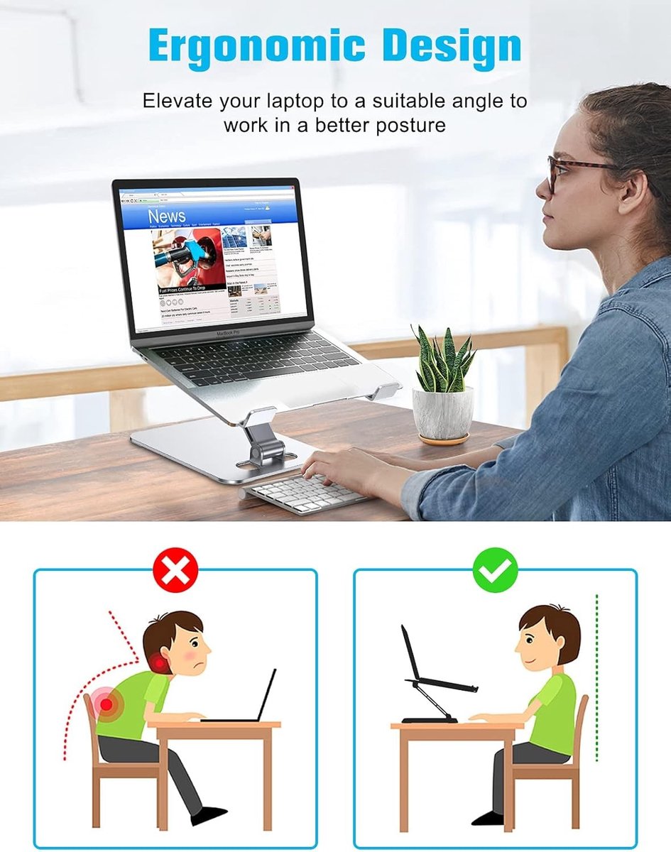 Image of Laptoptafel - Zilver - Verstelbaar en Vouwbaar - Aluminium Laptopstandaard - Geschikt voor 10-16 inch laptops