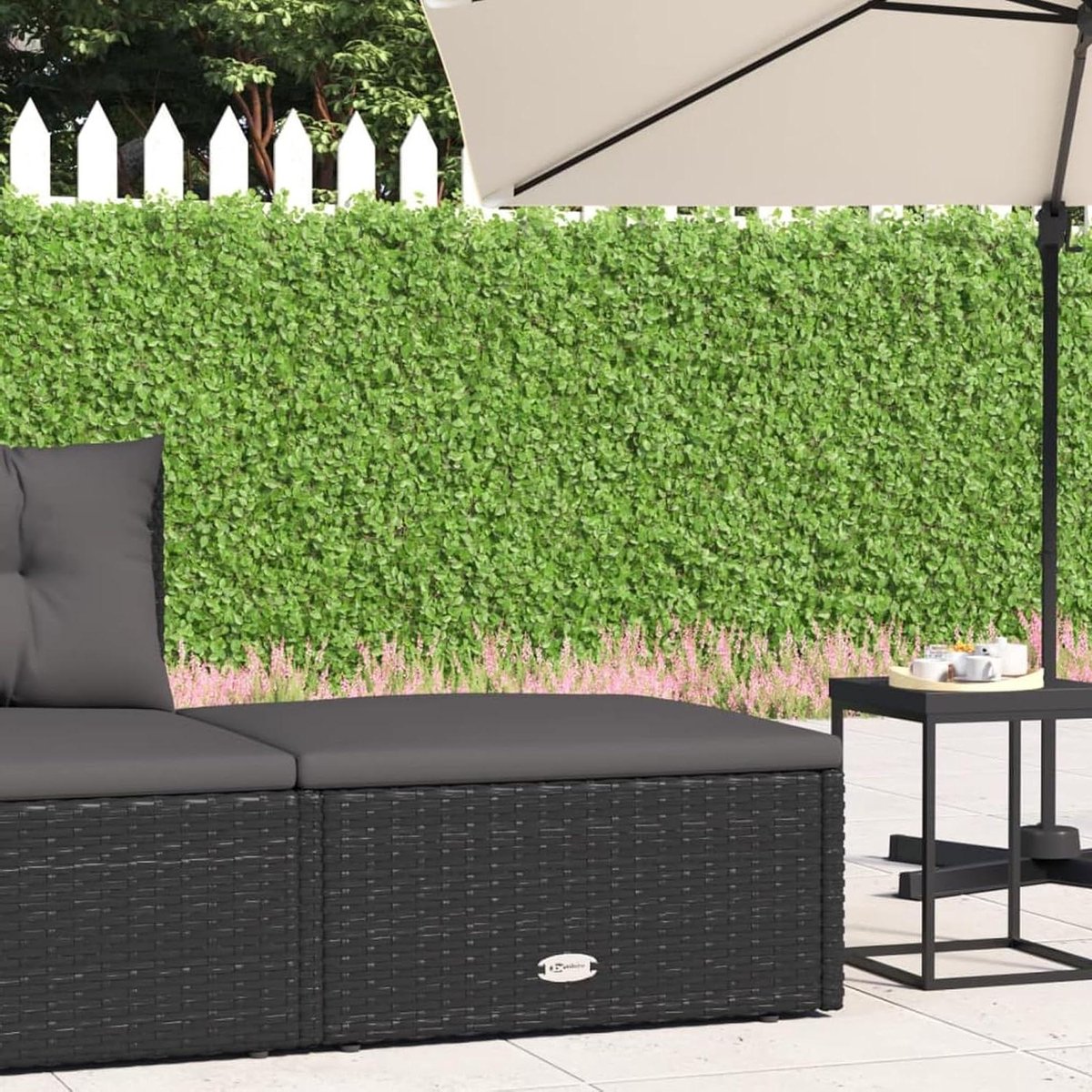 Voetenbank Tuin - Palletbank Poef - Buiten Ontspannen - Weerbestendig Polyrotan - 57 x 53 cm - Zwart