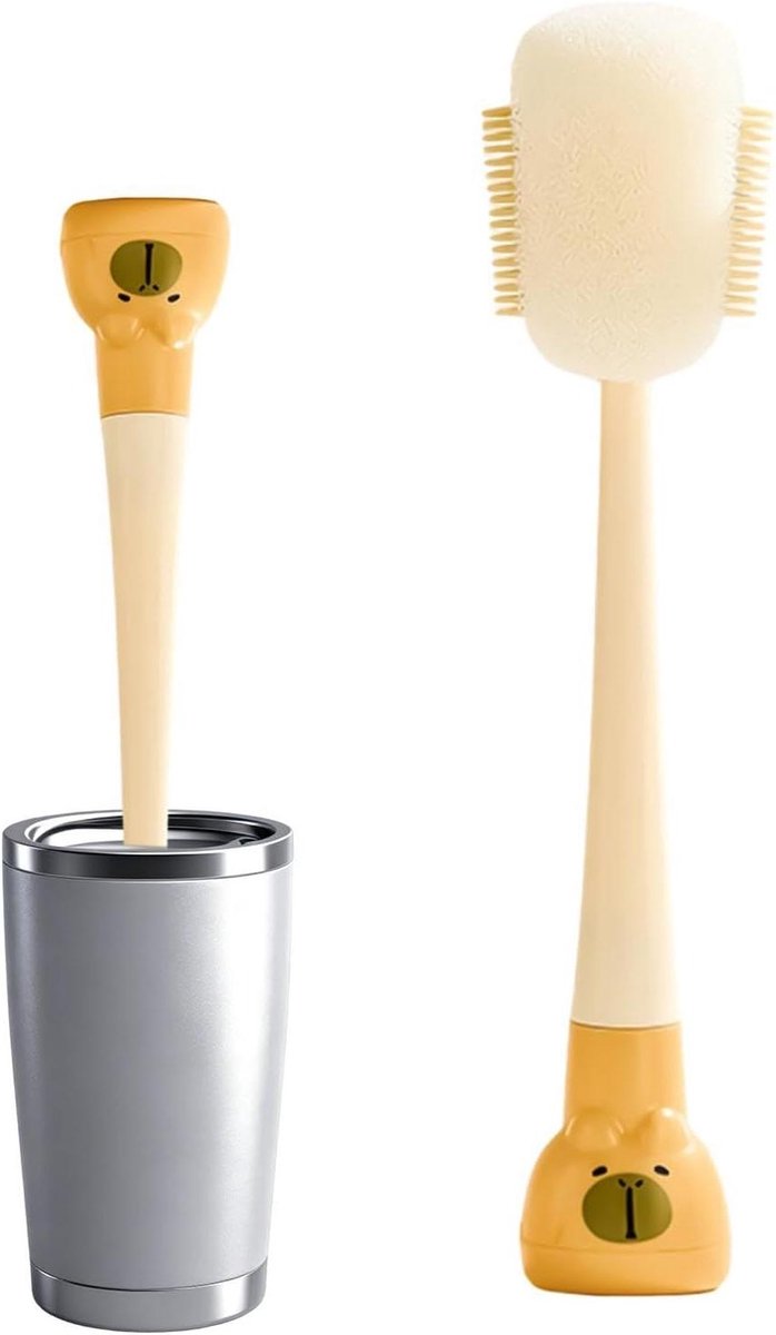 Flessenreiniger Met Handvat - Fles Borstel - Hygiënisch Schoonmaken - Dubbele Borstelkop - 37.5 cm - Capibara
