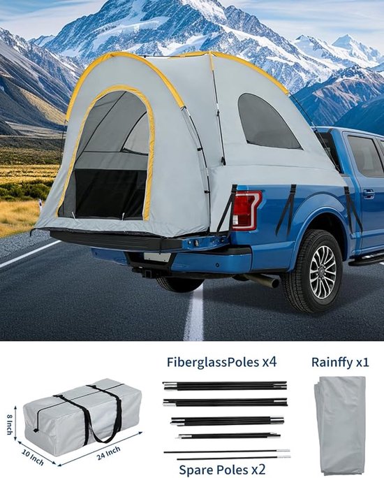 HOERFURIY pick-up laadbaktent middenmodel met steunen, 210D Oxford stof - waterdichte tweelaagse kampeertent voor 2–3 personen, geschikt voor compacte pick-ups — afbeelding 4