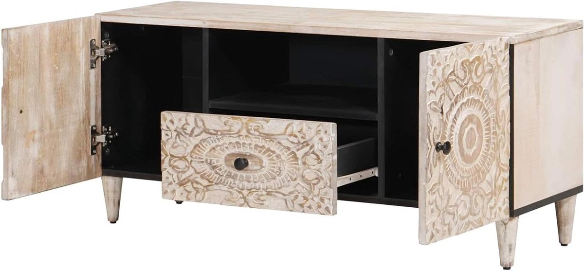TV-kast met deur - Mediabureau Kast - Media apparaten opbergen - Massief mangohout - 105 x 335 x 46 cm