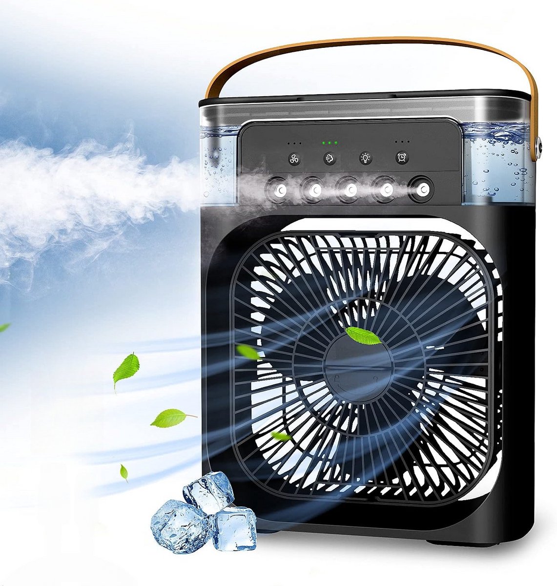 Casalora Portable Aircooler - Airco Zonder Afvoerslang - Tafelventilator -Luchtkoeler 4-in-1 -3 windsnelheden met 600ml Watertank - Zwart