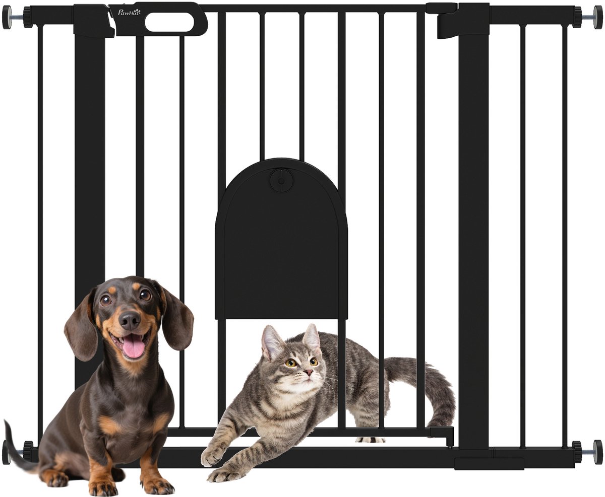 PawHut Pet Gate-ABS, Stahl-75-103L x 2B x 76H cm-Schwarz