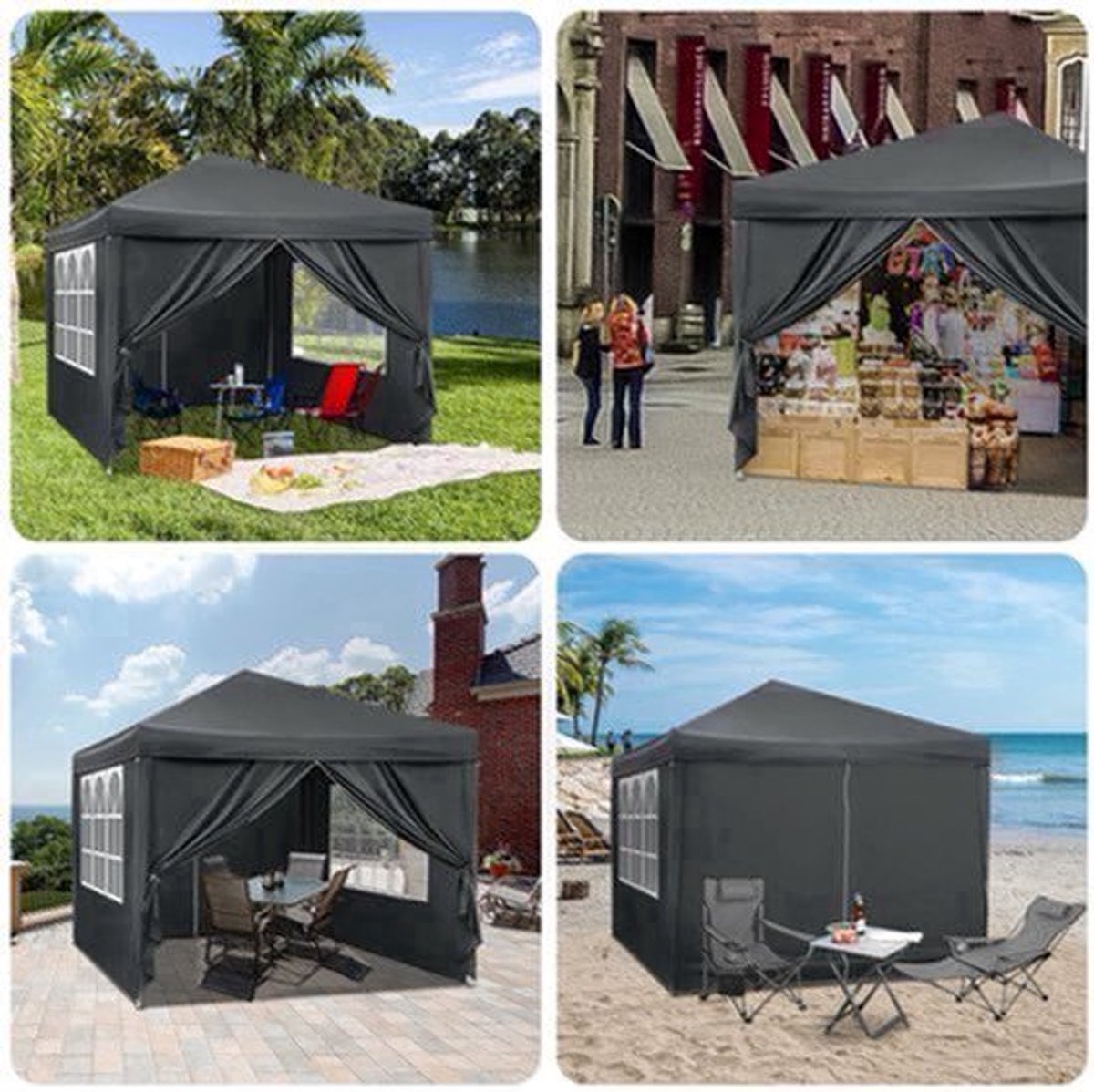 3x3m Opvouwbare Partytent - Easy Up Partytent - Partytent Opvouwbaar - Tuinpaviljoen - Waterdicht - UV - Bescherming - Verstelbare Hoogte - Draagtas - Zonnescherm - Beige