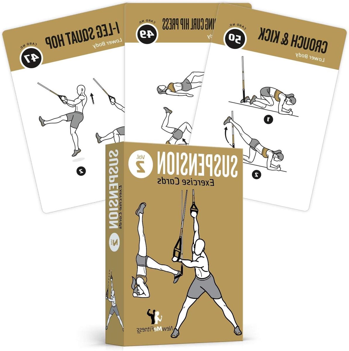 Trainingskaarten Ophanging - Fitnesskaarten Oefeningen - Thuis Trainen - 50 Verschillende Kaarten - 3.5"x5" - Meerdere Kleuren