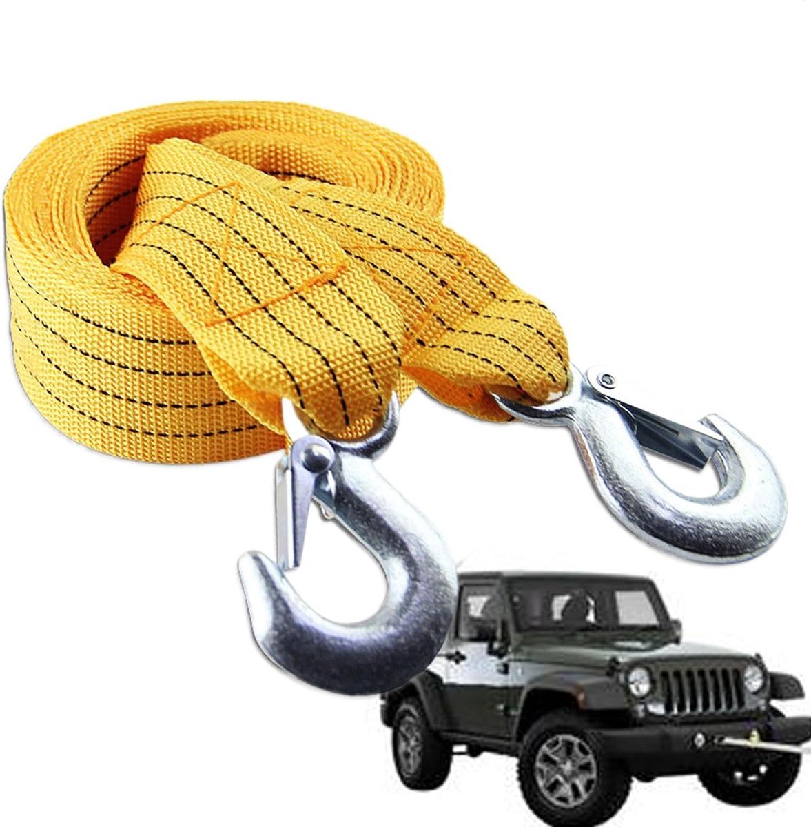 Nylon Sleepriem - Sleepkabel Haken - Voertuig Slepen - Dubbellaags Nylon - 300x3.5 cm - Felgeel
