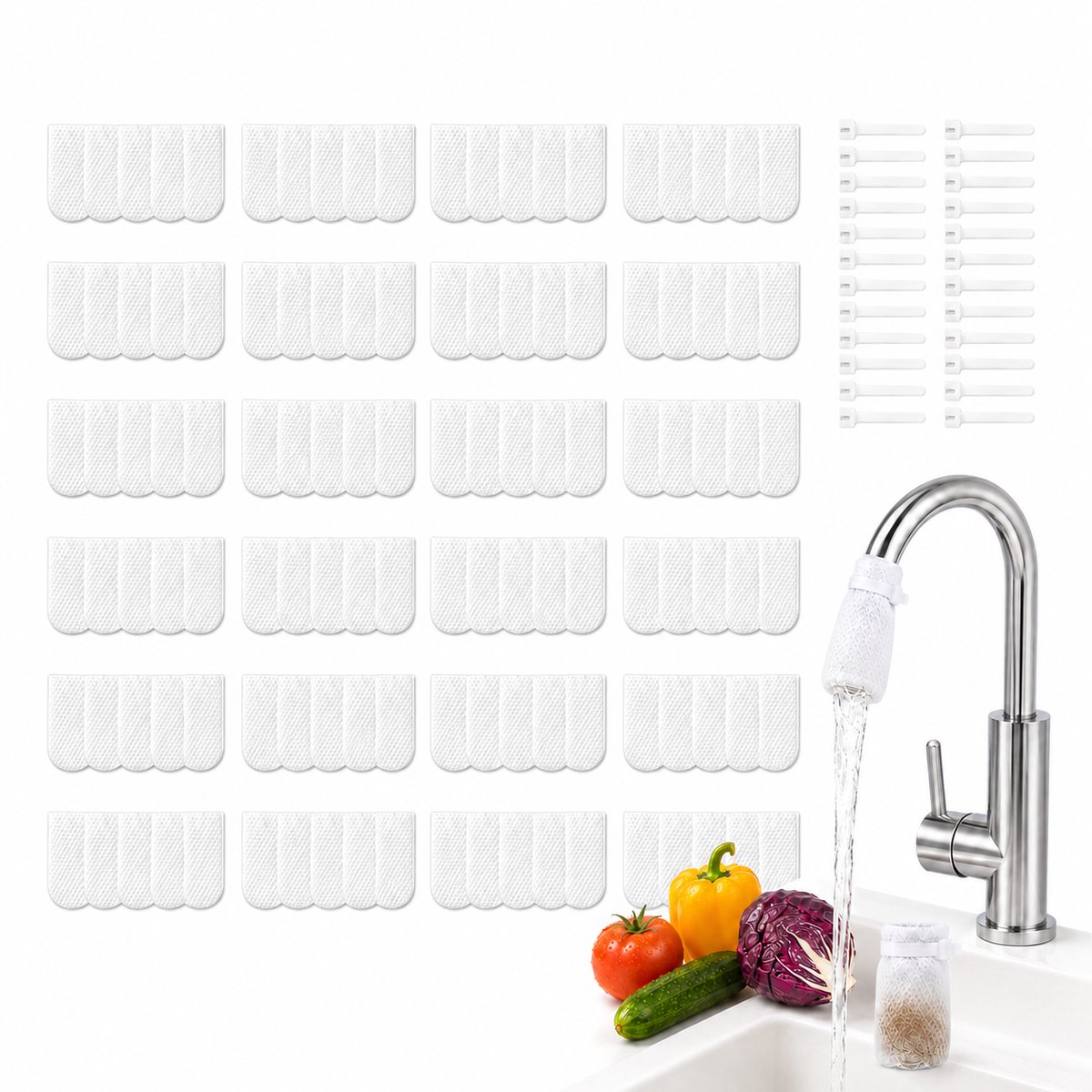 Namajunas - Kraanfilter Katoenen Zak - 100 stuks - Kraanfilter set - Kraanfilter - Kraanwaterfilter - kraanfilterzak voor kranen - voor schoon water, kalk- en sedimentverwijderaar - waterfilter - waterfilter kraan