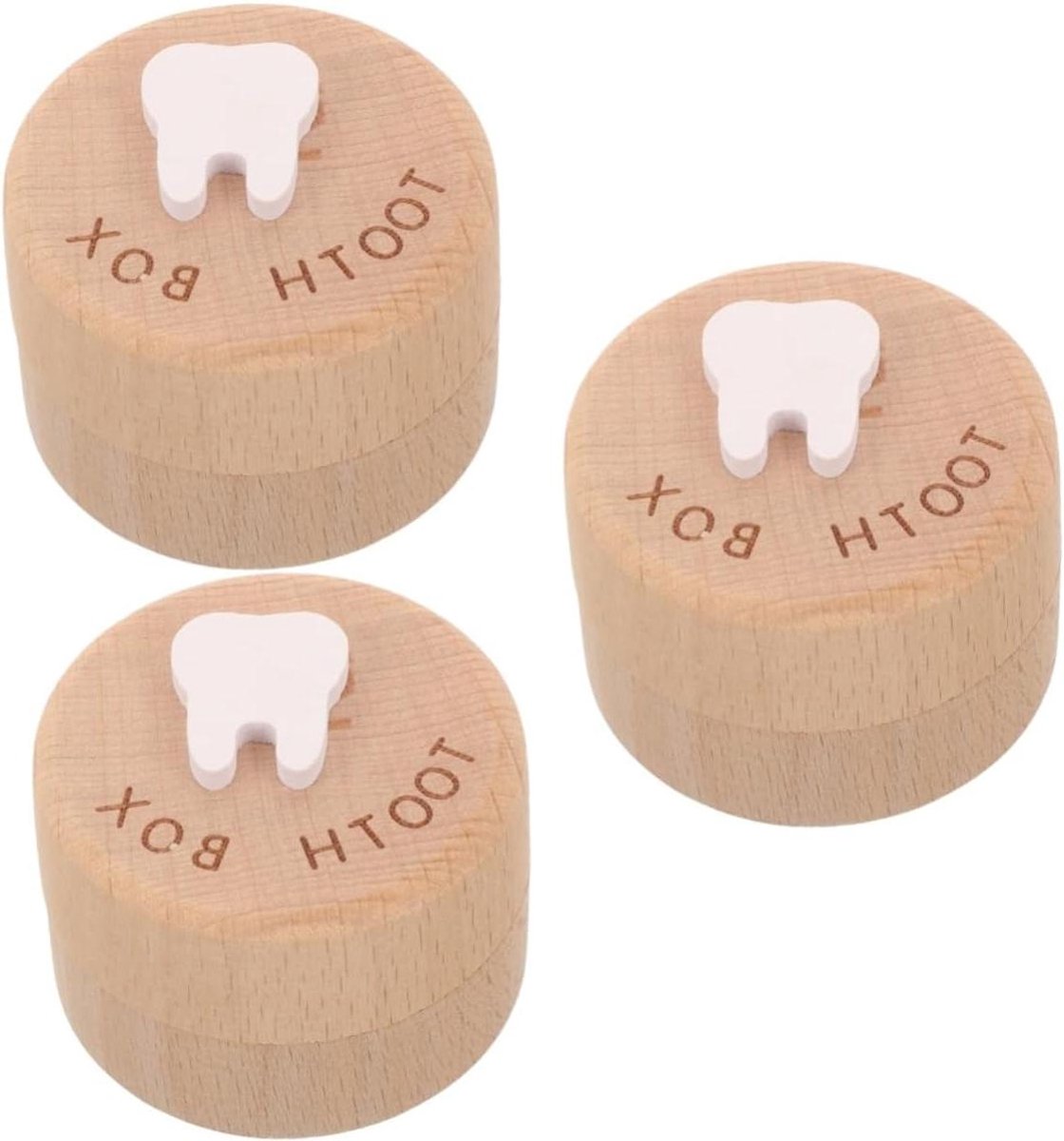 Houten Tanden Doosjes - Melktand Bewaardoos - Kinder Herinneringen - Uniek Ontwerp - 5x5x3.5cm - Houtkleur