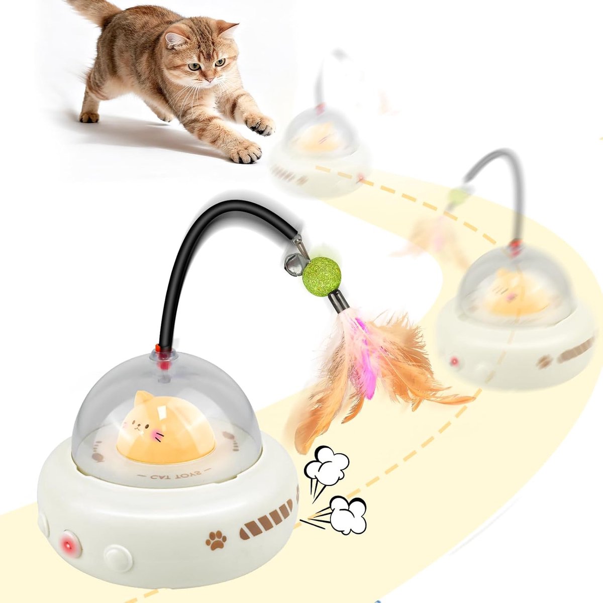 ZVD Automatisch kattenspeelgoed - elektronisch kattenspeelgoed - interactief kattenspeelgoed - kattenspel met sensor - kattenspeelgoed zelf inschakelen - USB-oplaadbaar - 360° rotatie - 1 stuk(beige)
